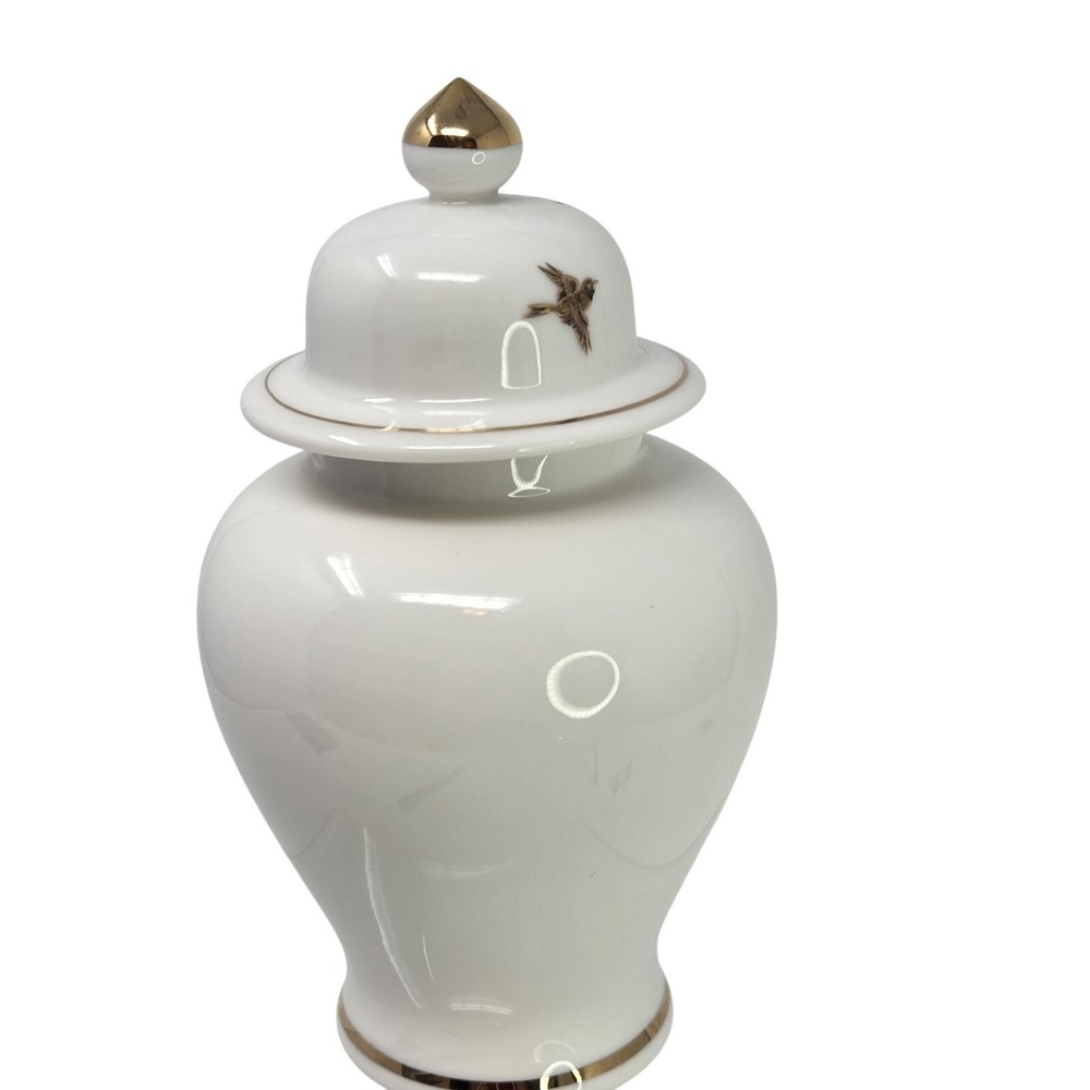 Vintage OMC 6" Peacock Bamboo Floral‎ Gold Gilded Porcelain Ginger Lid Jar Japan - Picture 4 of 10